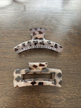 Leopard Print Hair Claw Clip Set - Neutral Brown